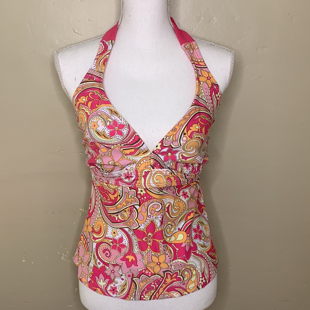 ATHLETA Floral Halter Tie Underwire Tankini Swimsuit Top, Size 40C/38D/36DD